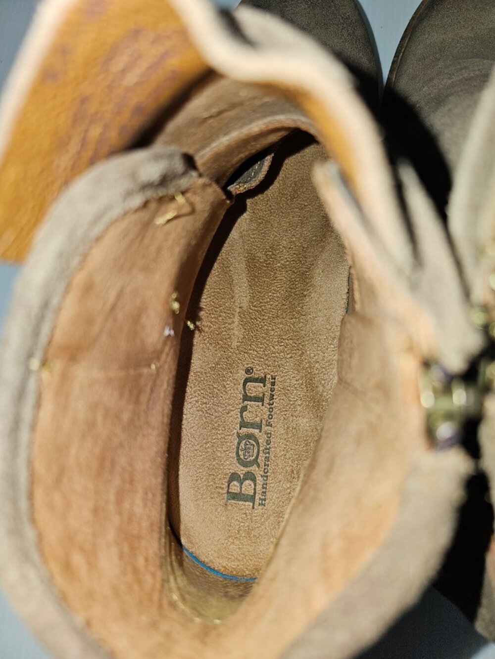 Born Moraga Moto Ankle Boot Size 9.5 Taupe Brown Distressed Suede Western Buckle - Picture 11 of 15